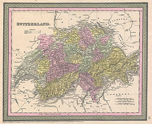 Cuadro enmarcado Mitchell Map of Switzerland de Thomas Eakins mate 2