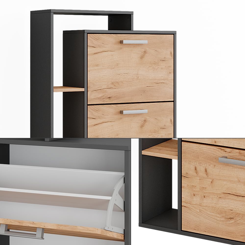 Vicco Mueble zapatero Orlando, Roble dorado/antracita, 80 x 166.1 cm