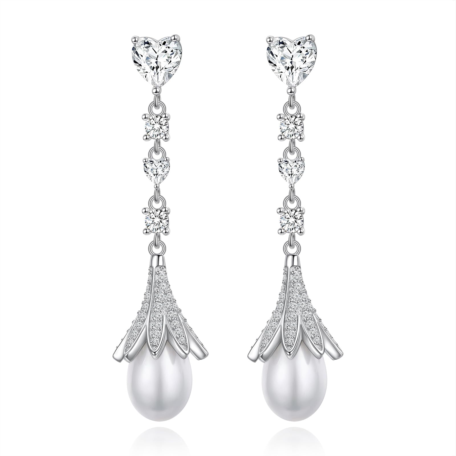 Silber Lilie Ohrringe S925 Sterling Silber Hochzeit Birdal Ohrringe für Bräute, Brautjungfern, Perle Kronleuchter Dangle Ohrhänger für Frauen Prom