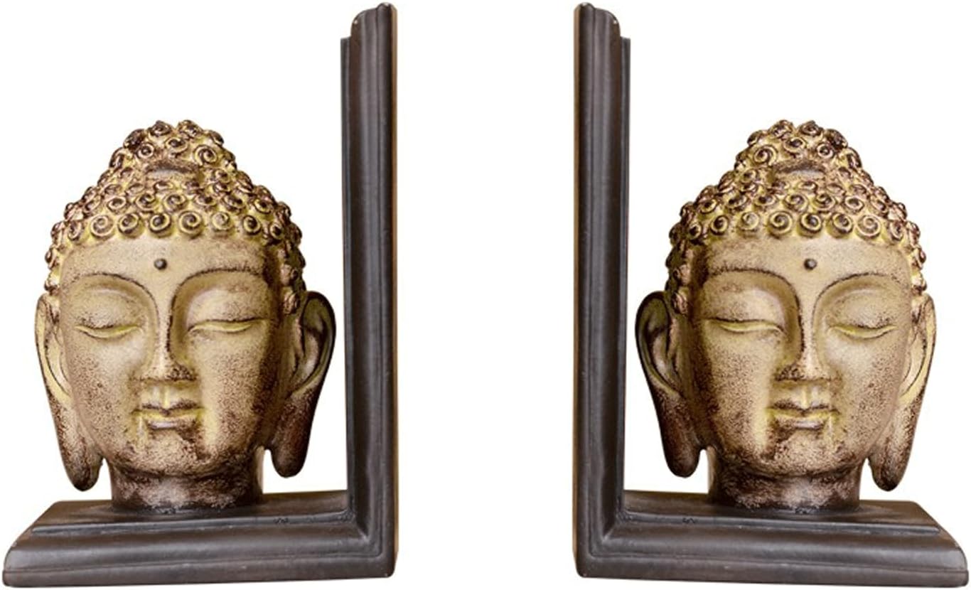 Book Holder Decorative Bookends Set - Resin Buddha Head Book Ends, Gold Color, 24x9x17cm, 2KG, 1 Pair - Heavy Bookends for Home Decor Office Decor