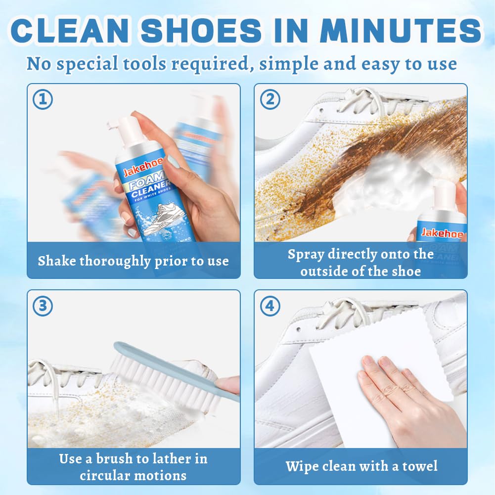 flintronic Pulisci Scarpe, Kit Pulizia Scarpe, Detergente in Schiuma, Detergente per Allenatori, con Spazzola, Asciugamano e Spugna, Pulizia Scarpe Scamosciate, per Rimuovere Macchie e Sporcizia