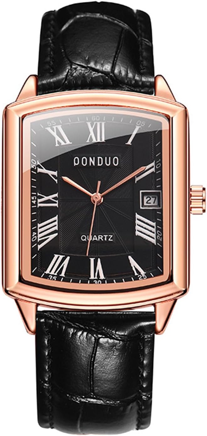 Lancardo Retro Vintage Square Quartz Analog Watch Silver Tone Case Crocodile Pattern Brown Leather Business Casual Dress Wrist Watch