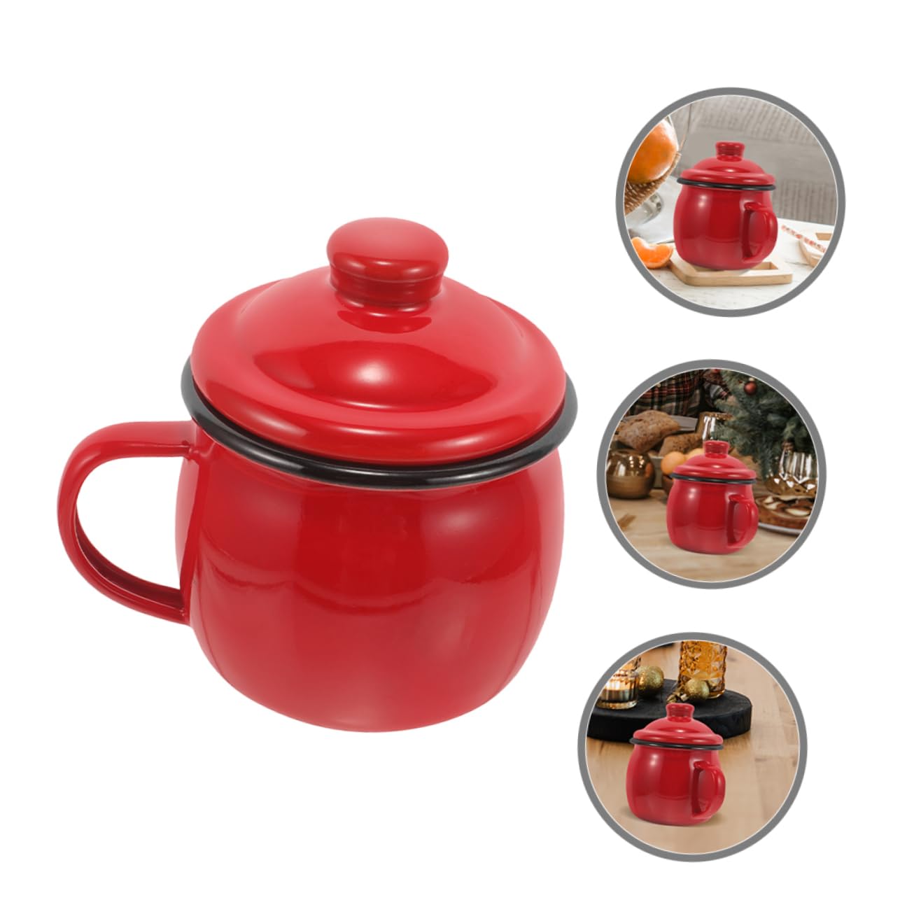 Emaille Wasserbecher 2 Stück mit Deckel 580ml, Rot, Mikrowellengeeignet | Büro und Party, Glatte Oberfläche, Robust und Tragbar, Simples Stilvolles Design