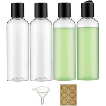 4PCS 150ML Plastic Bottles with Disc Top Flip Cap Empty Squeeze Bottles Clear Refillable Travel Container Dispensing with Funnel & Label for Liquids Lotion Shampoo Toiletries Cosmetic
