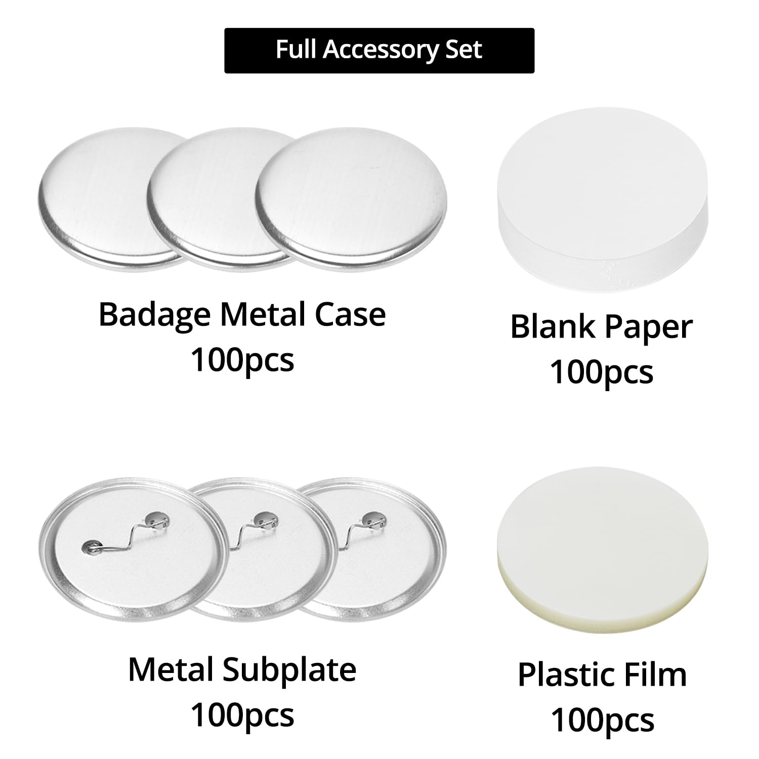 QWORK® Zestaw do robienia odznak, maszyna do odznak z materiałami do 100 szt. odznak z agrafką 58 mm, wymienna forma i okrągły nóż do papieru