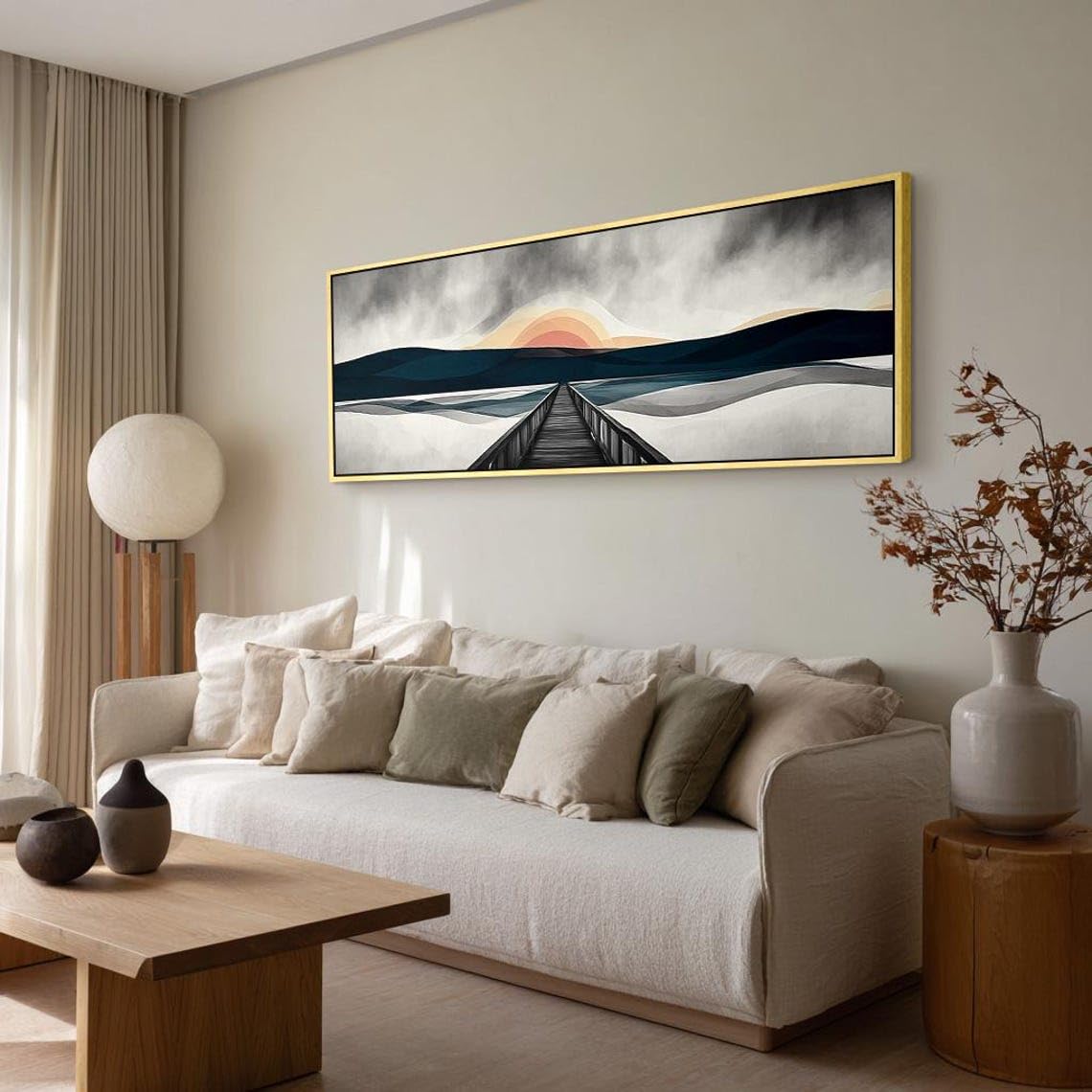 YUSUZHU Quadro astratto con tramonto ad arco, tela orizzontale lunga e stretta, stampa poster con tramonto ampio per la decorazione di casa, ufficio o corridoio (35x105 cm/senza cornice)