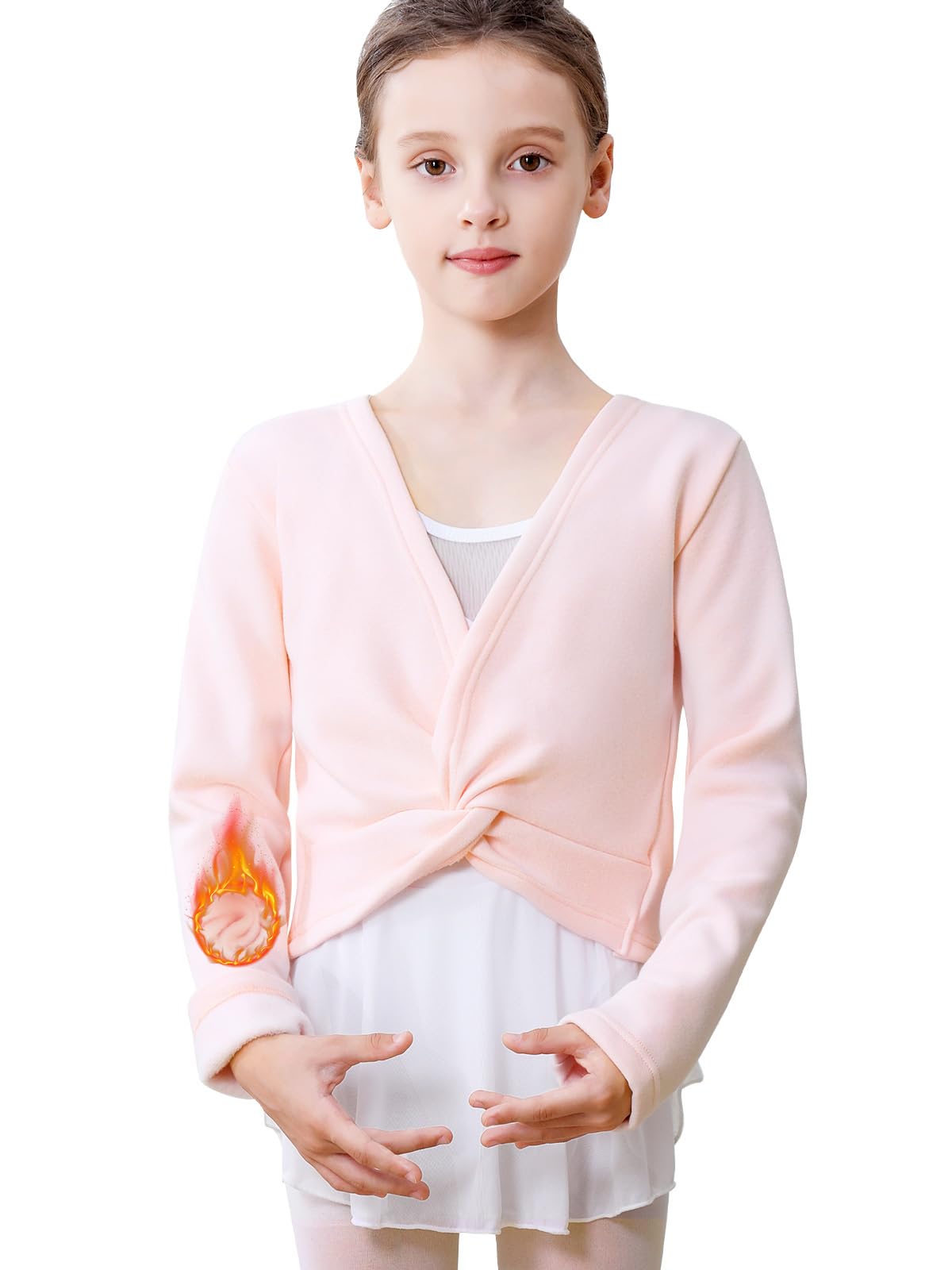 Ballettjacke Mädchen Langarm mit Flauschiger Futterung Ballett Wickeljacke Baumwolle Ballett Jacke für 3-12 Jahren