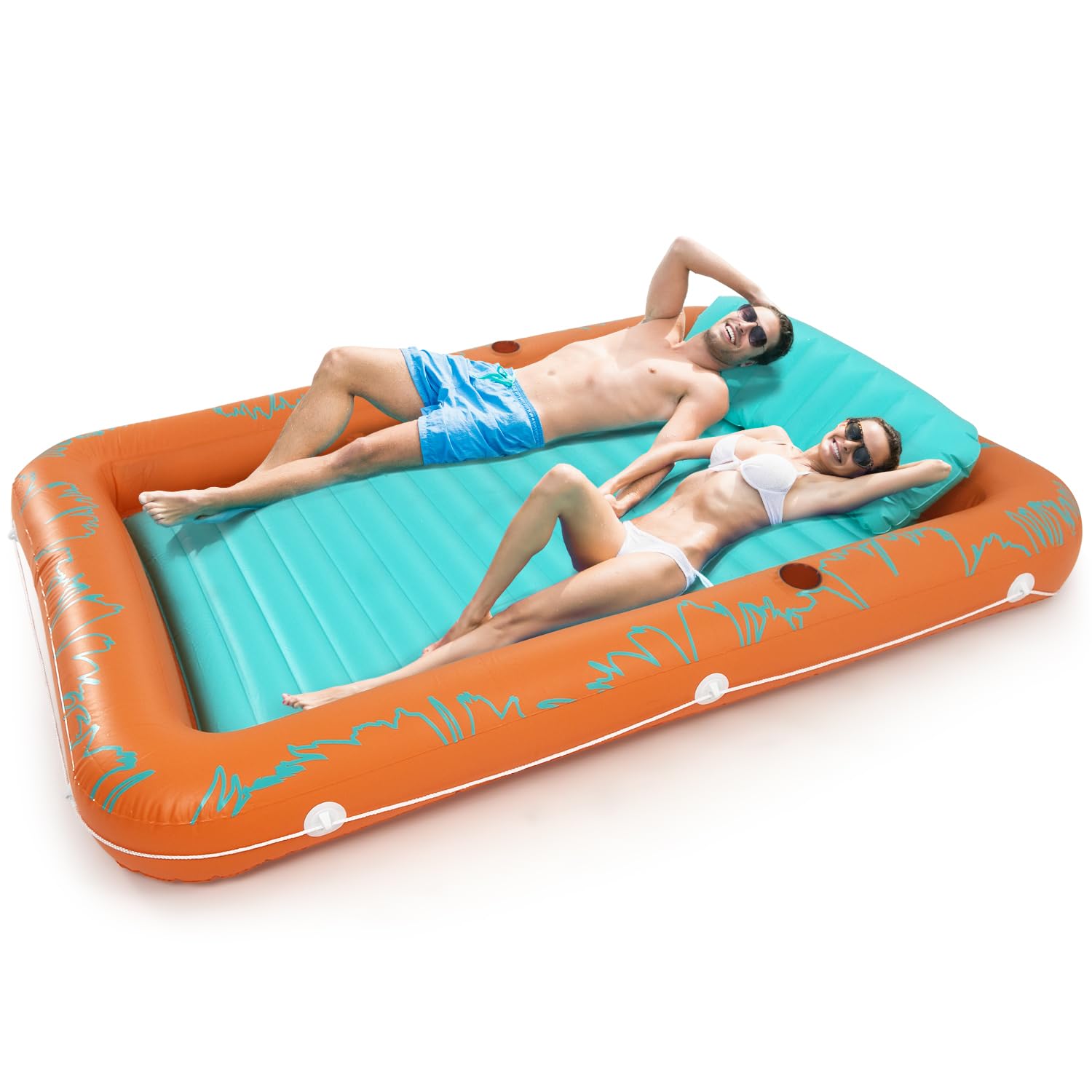 Sunrio 2025 Upgrade 73"*46" Inflatable Tanning Pool Lounger Float for Adults - Blow up Pool & Lake floaties Sunbathing Tub with Pillow and Drink
