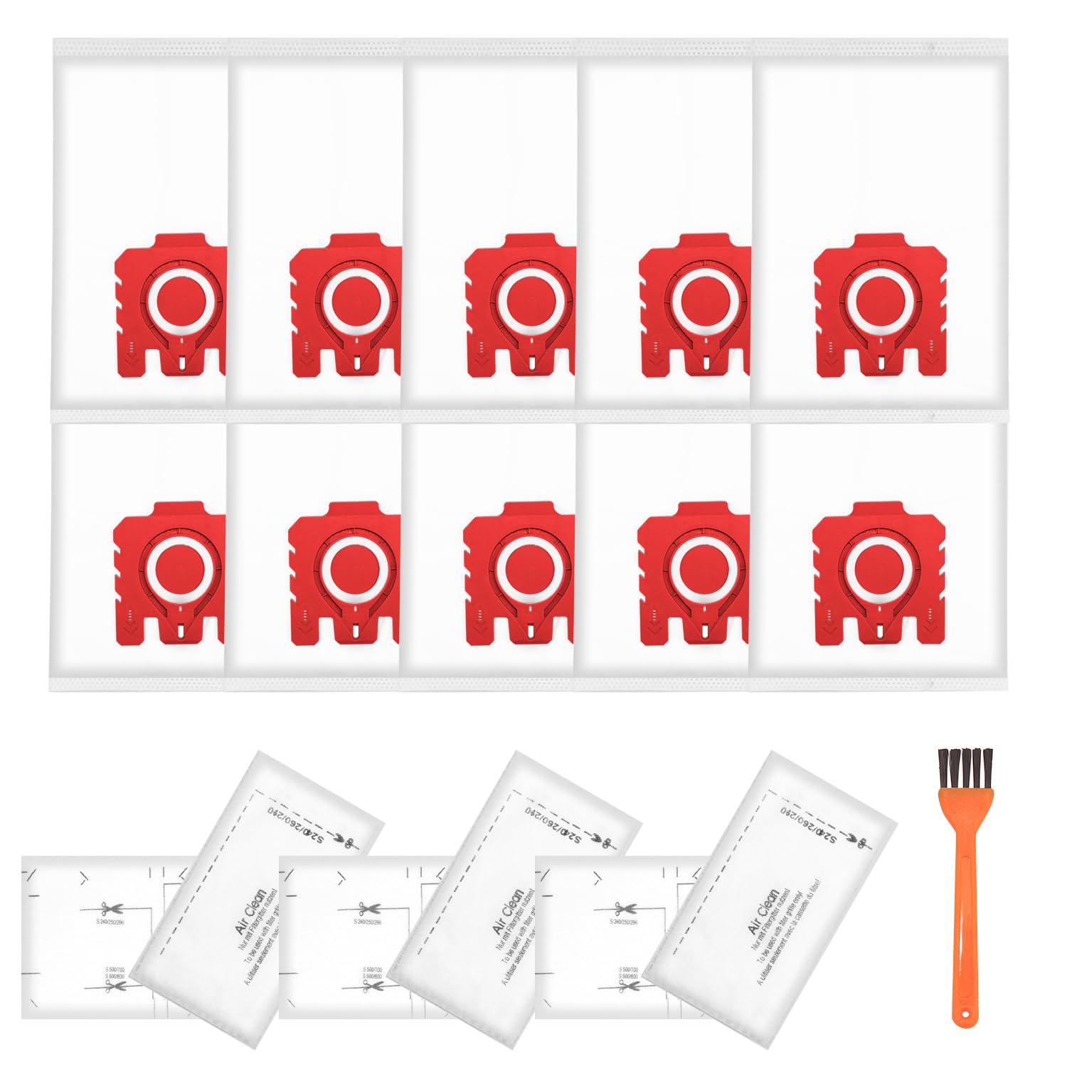 10 Pack Vacuum Cleaner Bags, Miele Hoover Bags for Classic C1, Complete C2/ C3, S2 S5 S8 S400 Series, GN 3D Efficiency Dust Bags with 3 Exhaust Filter, 3 Motor Protection Filters,1 Cleaning Brush(Red)