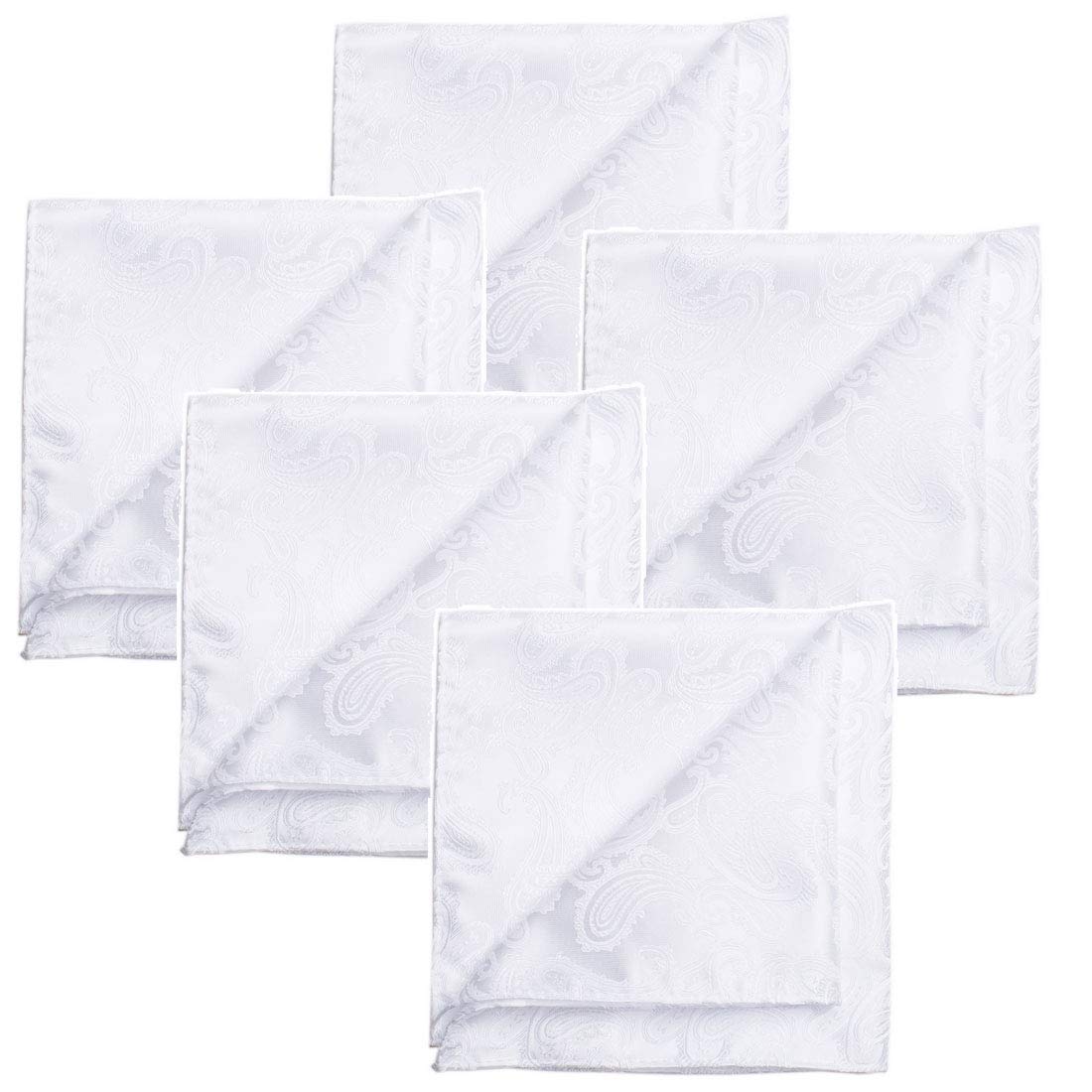 KissTies 5 PCS White Pocket Square Paisley Wedding Hankies Gift Set