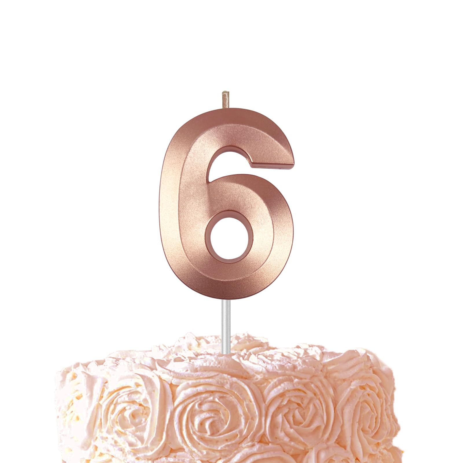Rose Gold Birthday Number 6 Candles for Wedding Party Cake Decorations