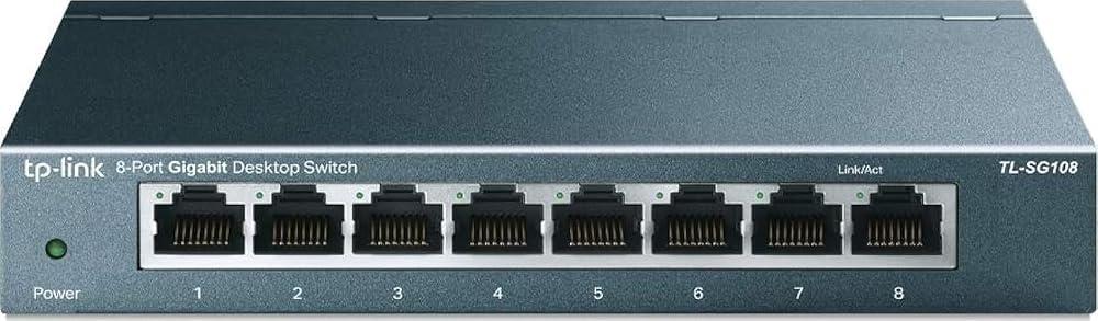 Conmutador de red Ethernet Gigabit de 8 puertos TP-Link - Divisor Ethernet | Conectar y reproducir | Sin ventilador | Metal resistente con puertos blindados | Optimización del tráfico | No administrado | Protección de por vida (TL-SG108) | Divisor Ethernet, Plug & Play, Sin ventilador, Metal resistente con puertos blindados, Optimización del tráfico, Protección de por vida