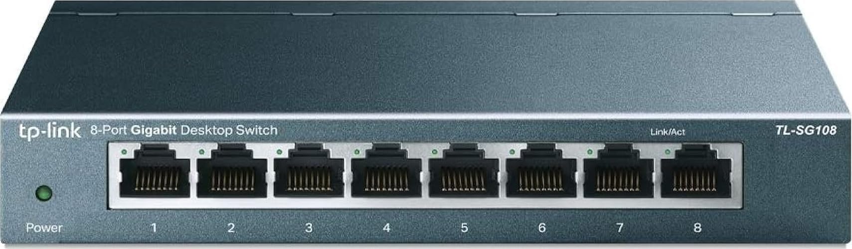 TL-SG108 8-Port Gigabit Ethernet Switch, 10-100-1000 Mbps Network Switch, Green Ethernet Technology, Supports QoS, IGMP LAG, Desktop/Wall-Mount, Steel Case