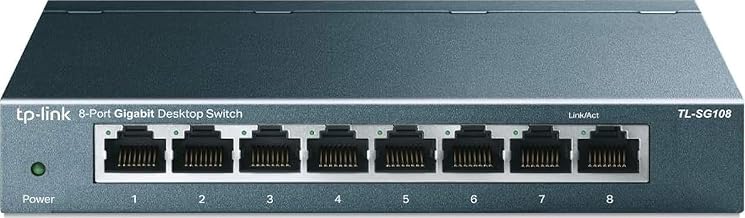 Conmutador de red Ethernet Gigabit de 8 puertos TP-Link - Divisor Ethernet | Conectar y reproducir | Sin ventilador | Metal resistente con puertos blindados | Optimización del tráfico | No administrado | Protección de por vida (TL-SG108) | Divisor Ethernet, Plug & Play, Sin ventilador, Metal resistente con puertos blindados, Optimización del tráfico, Protección de por vida