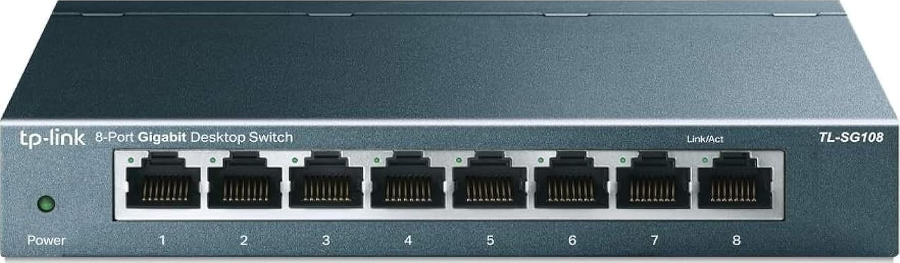 TP-Link 8 Port Gigabit Ethernet Network Switch - Ethernet Splitter | Plug & Play | Fanless | Sturdy Metal w/ Shielded Ports | Traffic Optimization | Unmanaged | Lifetime Protection (TL-SG108) | Ethernet Splitter, Plug & Play, Fanless, Sturdy Metal w/ Shielded Ports, Traffic Optimization, Lifetime Protection