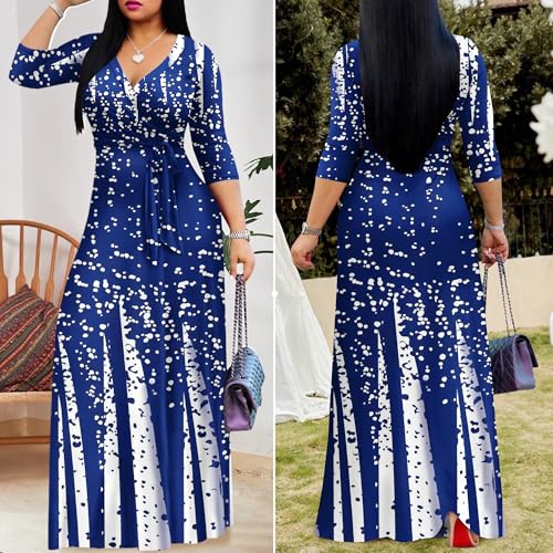 Image of FANDEE Plus Size Maxi Dress for Women Casual Summer Sundress V-Neck 3 /4 Sleeve