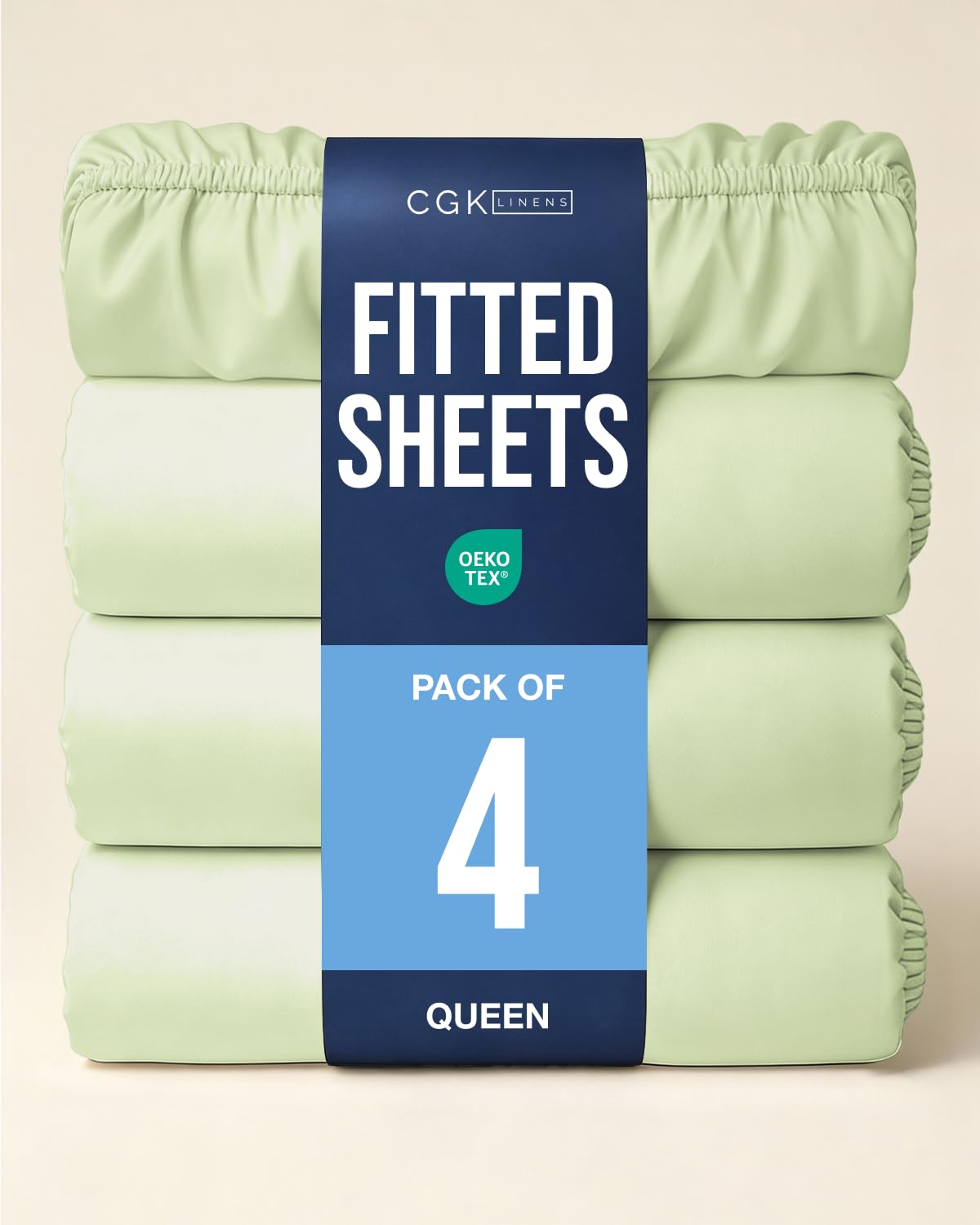 Queen Fitted Sheet - Pack of 4 Fitted Bottom Sheet - Light Sage Green