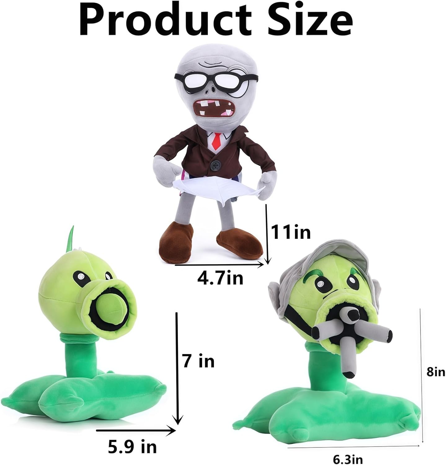 JHESAO 6 PCS Plants and Zombies Plush Sets Toy Peashooter, 1 2 Stuffed Soft Green Gatling Peashooter Doll Conehead Zombies, Nespaper Zombie PVZ Plush Figure Duck Zombie Doll New