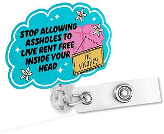 Stop AllowingTo Live Rent Free In Your Head Retractable Glitter Badge Reel with Alligator Clip, Funny Mental Health Badge Holder for Nurse Doctor Medical Office Worker Cancer Patient Healthcare