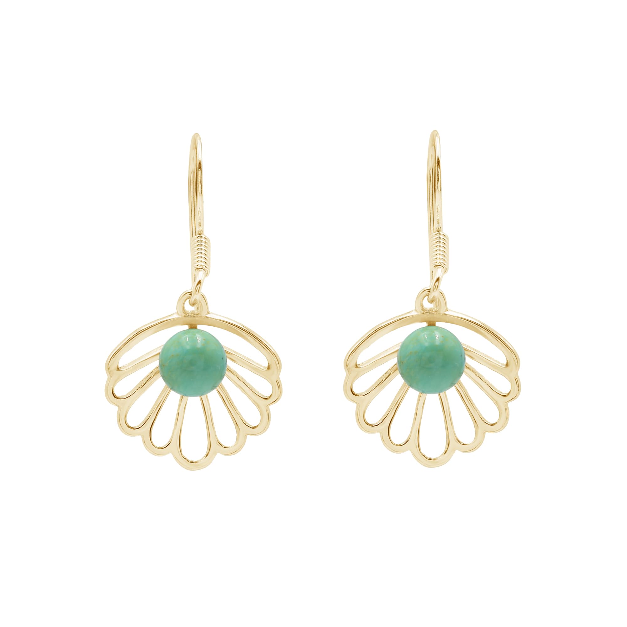 Boucles d'oreilles coquillages argent turquoise pendantes - 4