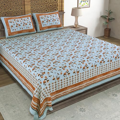 Image of BLOCKS OF INDIA Hand Block Printed 200 TC Cotton Super King Size Bedsheet(106 x 106) | Pack of 1, Batik Grey