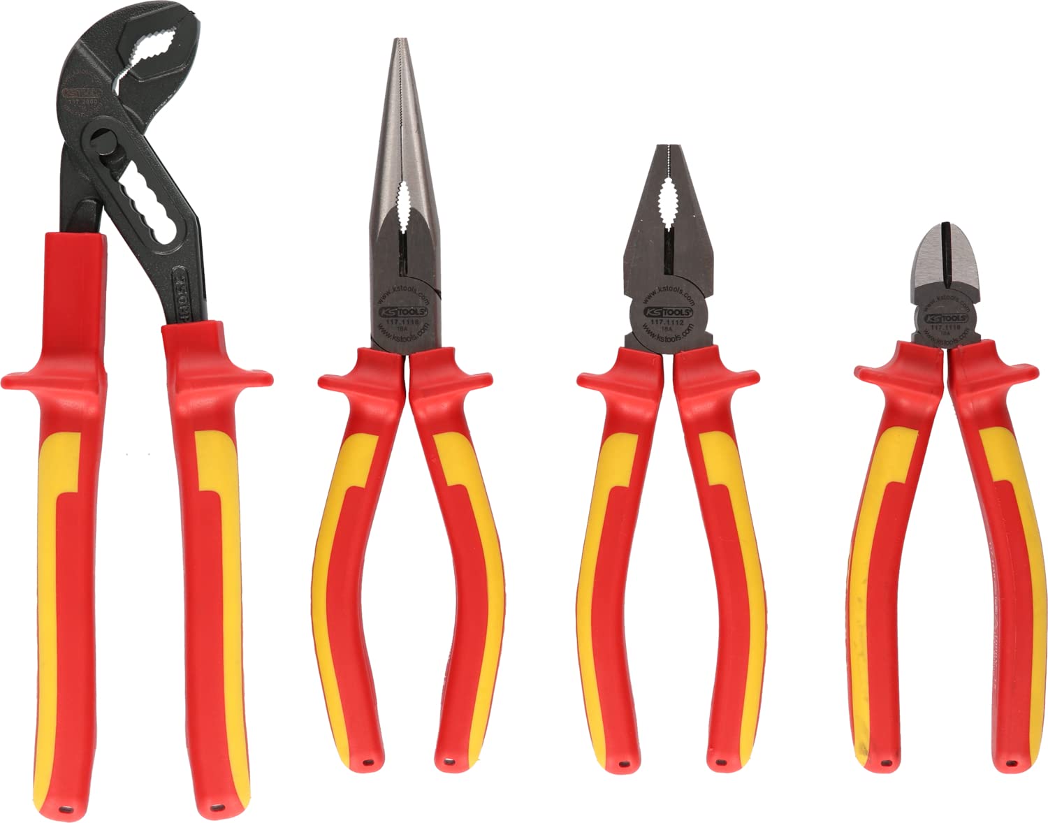 KS Tools 117.1100 - Pack de 4 piezas con alicates y tenazas VDE, en caja-ventana