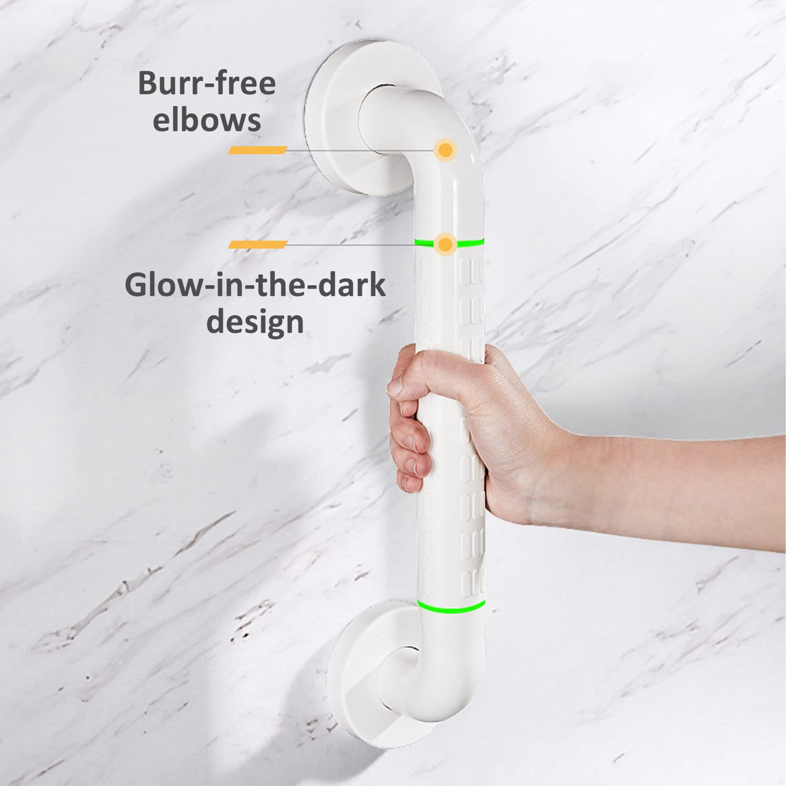 Barra de Apoyo para baño, Barras de bañera con Agarre Antideslizante y círculos Luminosos de Seguridad, Mango de Acero Inoxidable, toallero de Pared para Ducha, Blanco, 38 cm