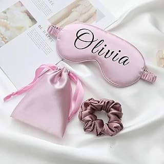 Custom Sleep Mask,Bridesmaid Gift,Personalized Silk Eye Mask Set with Name,Personalized Wedding Favor,Bridal Party Gift,Personalized Gift for Women (Pink)
