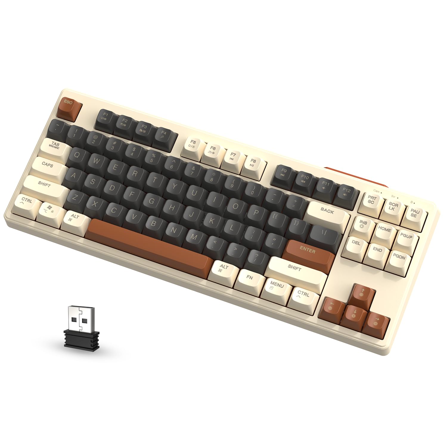 ATTACK SHARK x FREEWOLF M87 80% Teclado Inalámbrico para Juegos, 87 Teclas TKL RGB Sensación Mecánica SA PBT Teclado Bluetooth/Modo Dual 2.4Ghz, QWERTY, Batería 4000mAH para Mac/Win - Café