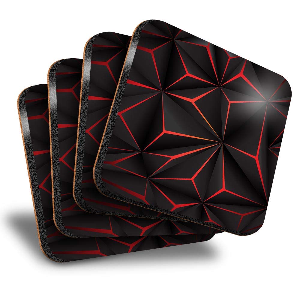 Destination Vinyl Ltd Multicolor Great Coasters (Set Of 4) Square - Black & Red Futuristic Drink Glossy Coasters/Tabletop Protection For Any Table Type #12953