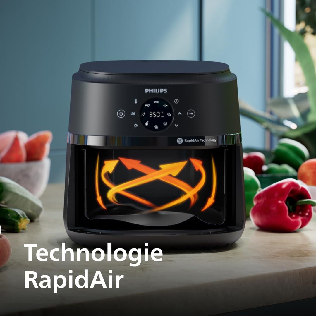 Philips Airfryer Série 2000 - Air Fryer 6.2L, 13 modes de cuisson, technologie RapidAir, jusqu'à 90% de matières grasses en moins, fenêtre de cuisson, écran tactile, Noir (NA230/00)