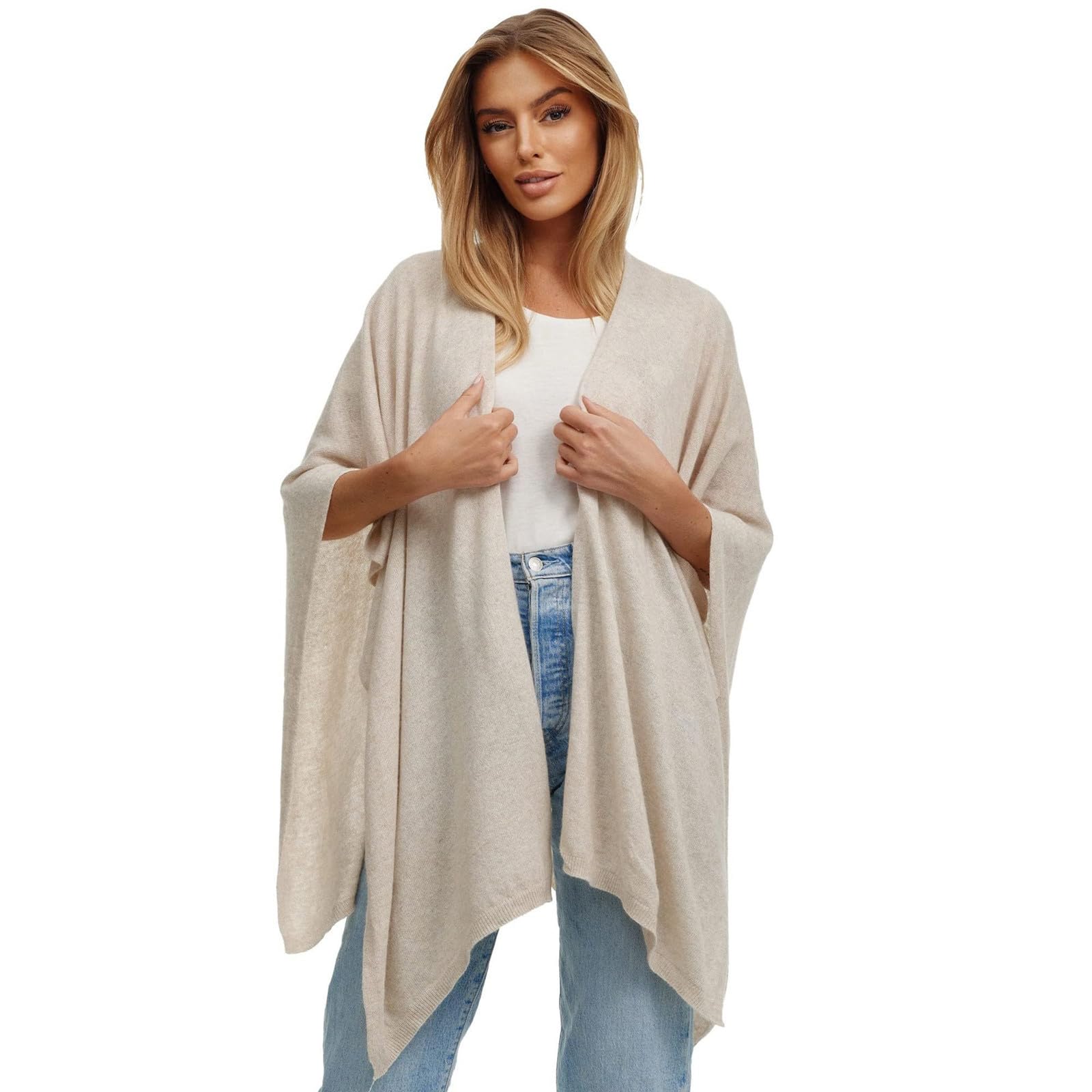 Glamexx24 Poncho Écharpe Femme Toucher Cachemire Cape en Maille Femme Poncho Cardigan XXL Châle pour Printemps et Automne Fabriqué en Italie