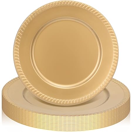 Dinner Table 24 Pcs Gold Charger Plates Bulk,13 Inch Round Beaded