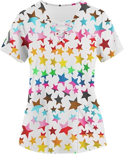 OIOLOYJM Printed Scrub Tops Women Short Sleeve V Neck Plus Size Scrubs for Womens Nursing Uniforms Shirts with Pockets