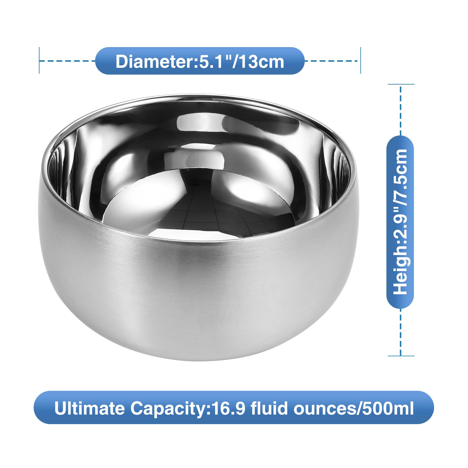 luvtree 2-Pack 316 Stainless Steel Double-Wall Insulated Bowls, 5.1" Diameter, 2.9" Height, Insulated - Image 2