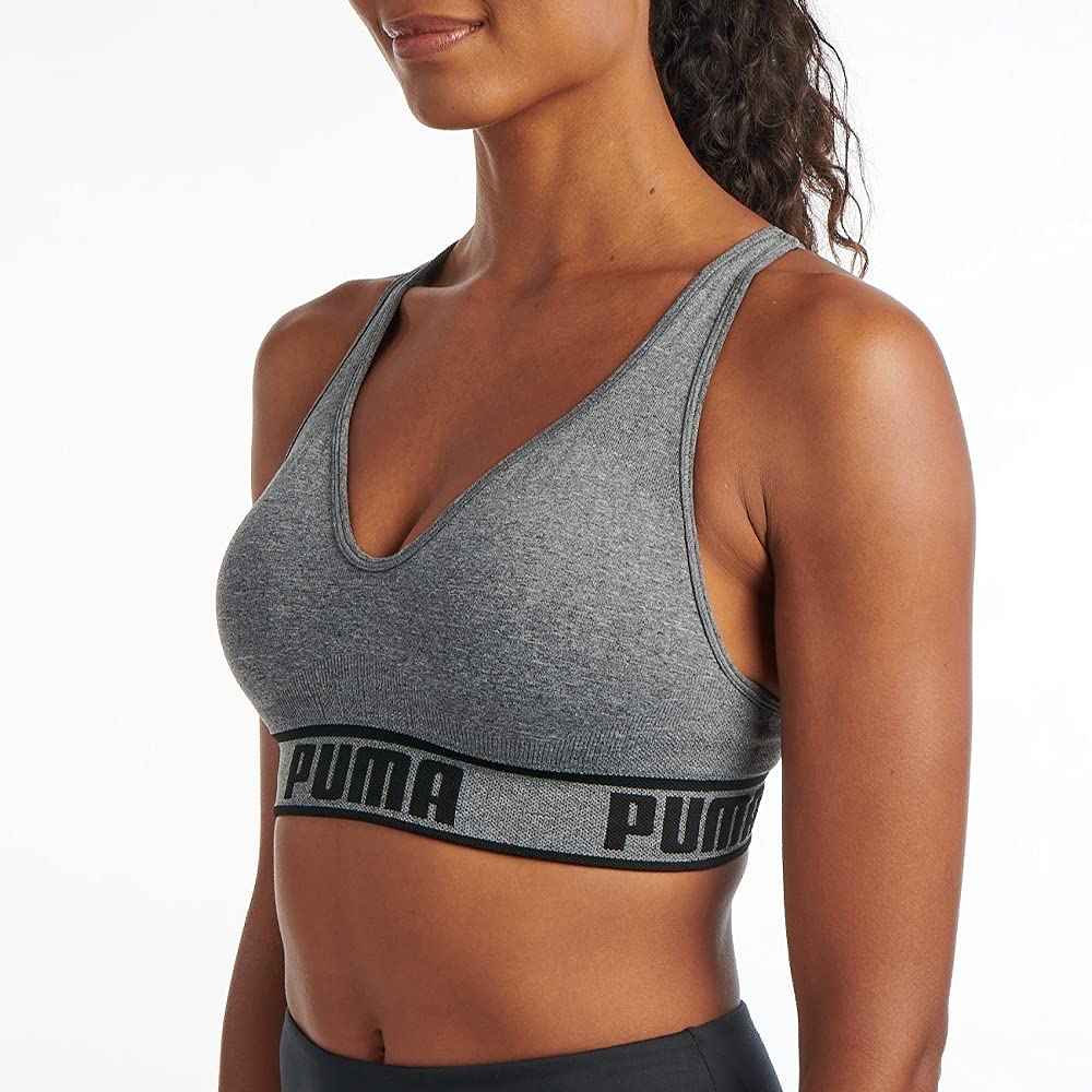 Puma Damen Seamless Bra Sport-BH, Undurchsichtige, Grau/Schwarz, X-Large – Ansicht 2