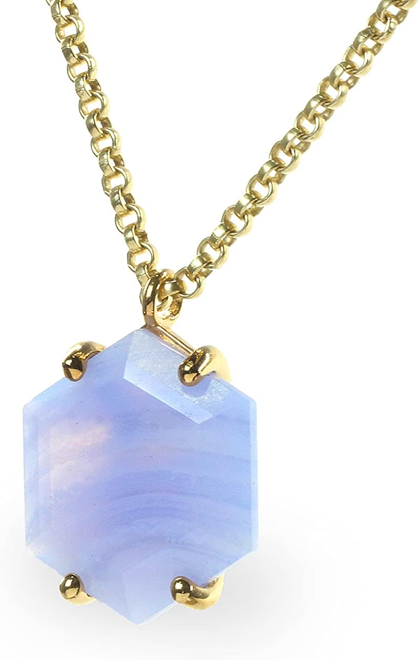 Fascinating Blue Lace Agate Necklace - Stylish Statement Gold Vermeil Necklace - Classy Gemstone Necklace Jewelry for Women - Bridal, Fashion for Her - Handmade Jewelry