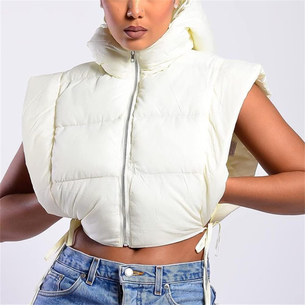 KEOMUD Women Cropped Hooded Puffer Vest Lightweight Sleeveless Zipped Padded Puffer Vest