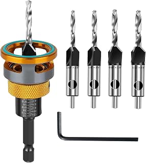 WildBossy 4PCS Countersink Drill Bit Set with Adjustable Depth Stop - M2 HSS Pilot Bits for Precision Woodworking Countersinks