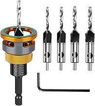 Countersink Drill Bit Set with Depth Stop 4PCS, HCS Four Blades Countersink Bits with Adjustable Depth Stop and L Shape Wrench, Wood Countersink Bit Set for Wood, Plastic, Woodworking