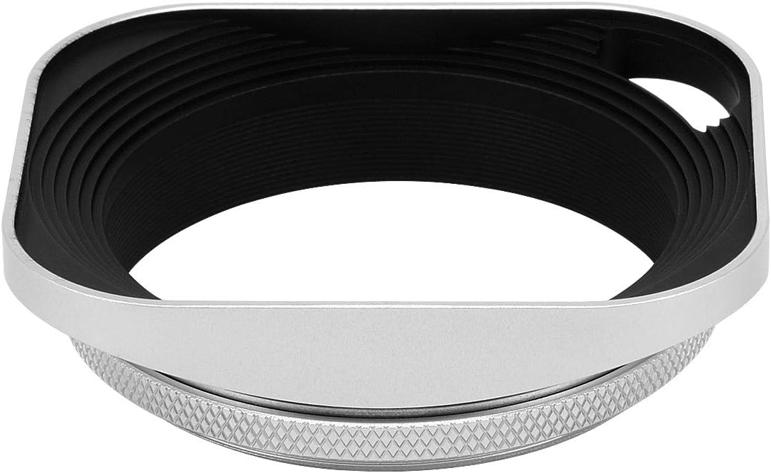 Haoge LH-W55P 55mm Square Metal Screw-in Lens Hood Hollow Out Designed with Cap for Leica Rangefinder Camera with 55mm E55 Filter Thread Lens Silver