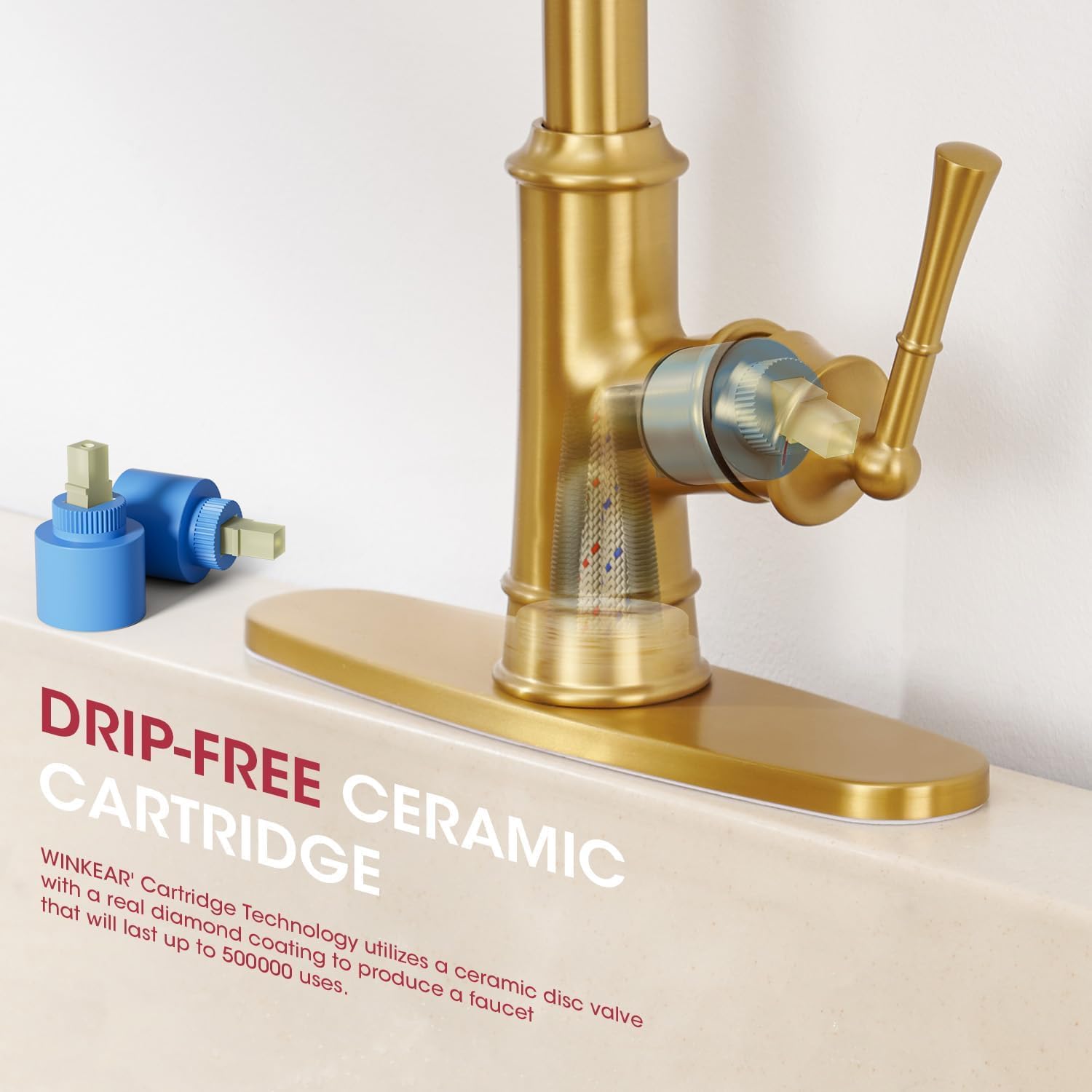 Kitchen Faucet with Pull Down Sprayer, Gold Vintage Brass Kitchen Sink Faucet High Arc Single Handle with Deck Plate 1 or 3 Hole, Ideal for Laundry Farmhouse Outdoor RV