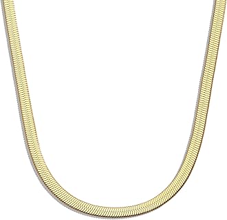 14K Gold Silver Plated Herringbone Necklace for Women, Dainty Snake Chain Choker, Trendy Simple Long Layered Jewelry Non Tarnish, 3/4/5/8mm,14,16,18,20,22,24,26 Inch Thin & Chunky Options
