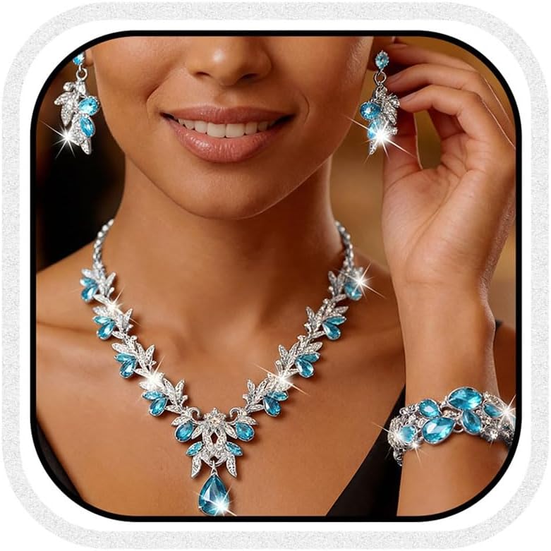 Unicra Gold Jewelry Sets Rhinestone Wedding Necklace Earrings Bracelet Set Prom Formal Indian Costume Jewelry for Women and Brides