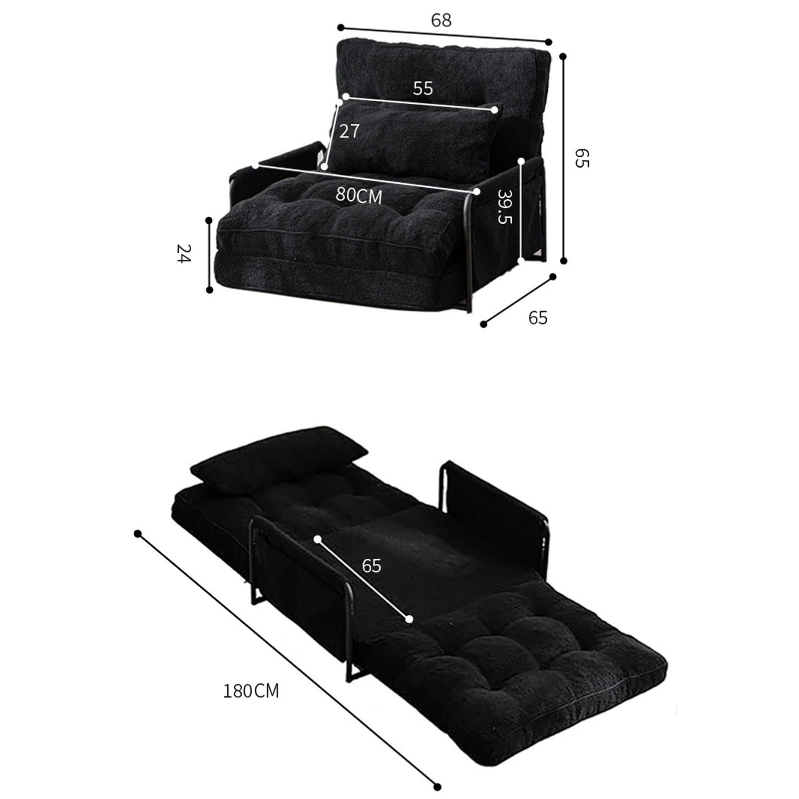 Regulowana sofa podłogowa z poduszkami, 5 poziomów, składana sofa z podłokietnikami, wielofunkcyjna do salonu i sypialni, wygodna konstrukcja worka do siedzenia