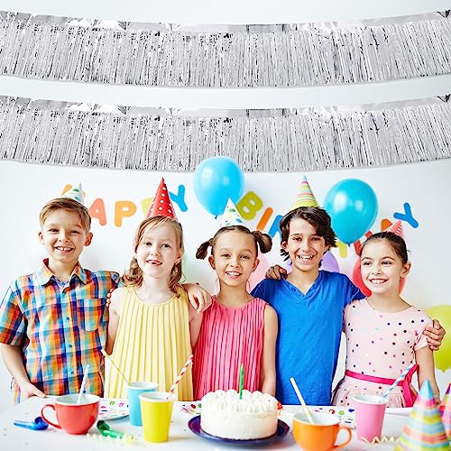 Image of 5 Pack 10 Feet Silver Foil Fringe Garland - Metallic Tinsel Streamers Fringe Backdrop Banner for Parade Floats, Birthday Parties, Halloween & Christmas Decorations