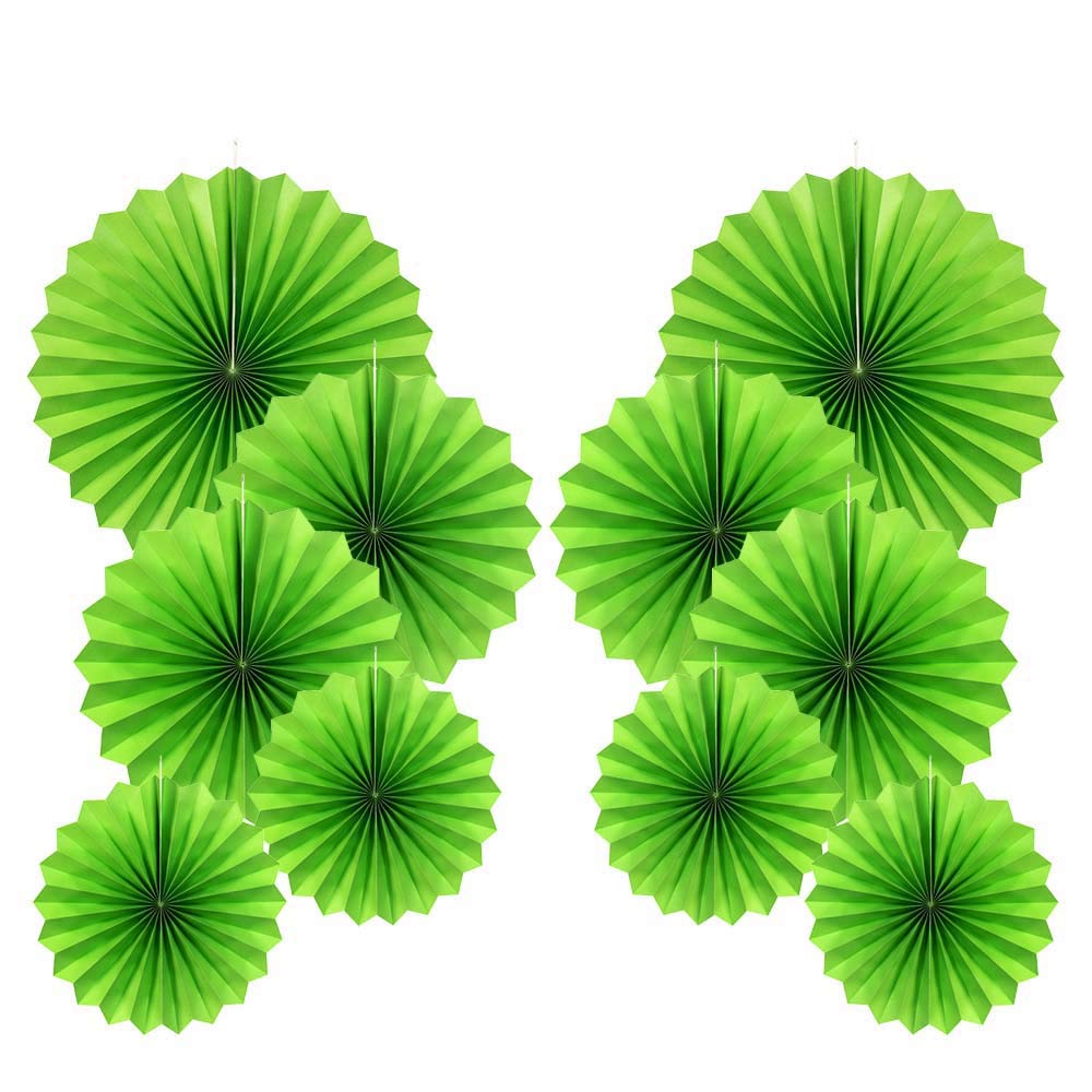 AimtoHome Party Hanging Paper Fans Decorations Set, Green Round Paper Fan Ceiling Party Decoration Suppiles,Set of 10