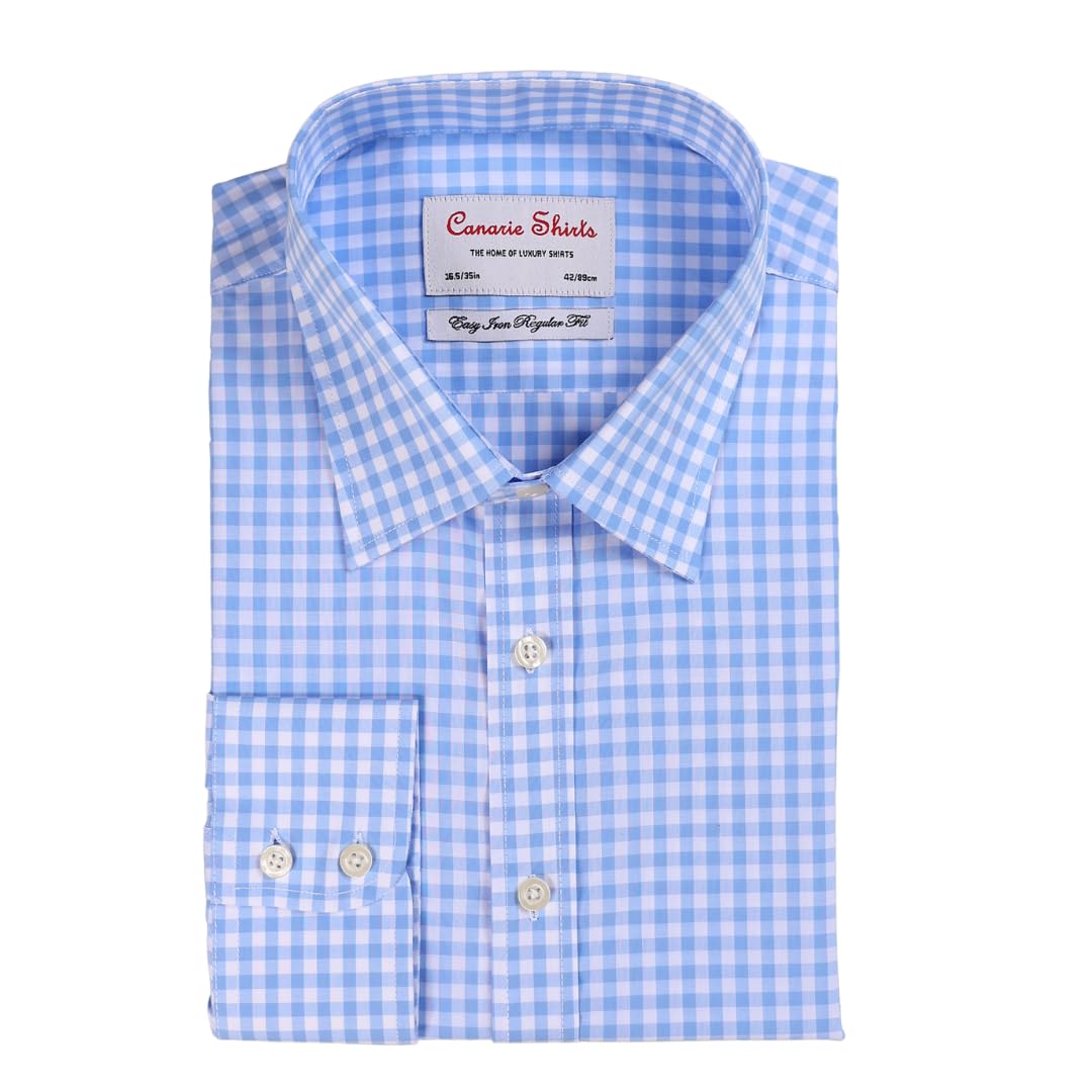Canarie Shirts Men's Blue Regular 19" Fit Button Cuff Gingham