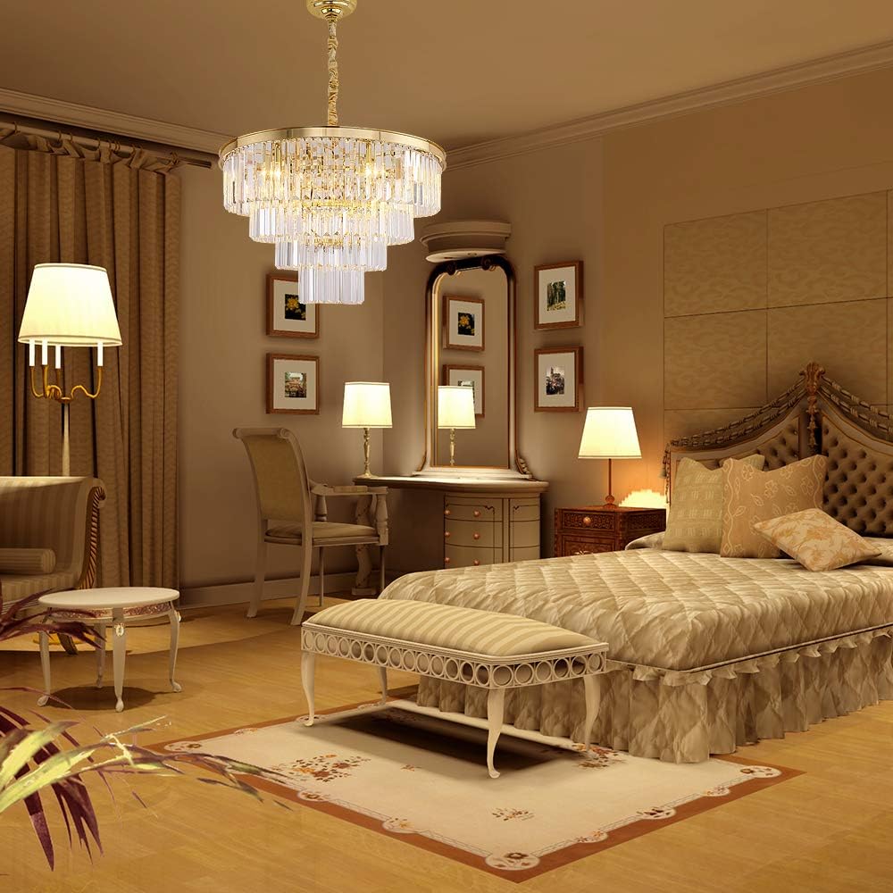 Meelighting Gold Plated Crystal Modern Contemporary Chandeliers Pendant Ceiling Light 4-Tier Chandelier Lighting for Dining Room Living Room Bedroom Girls Room Dia 23.6" - - 