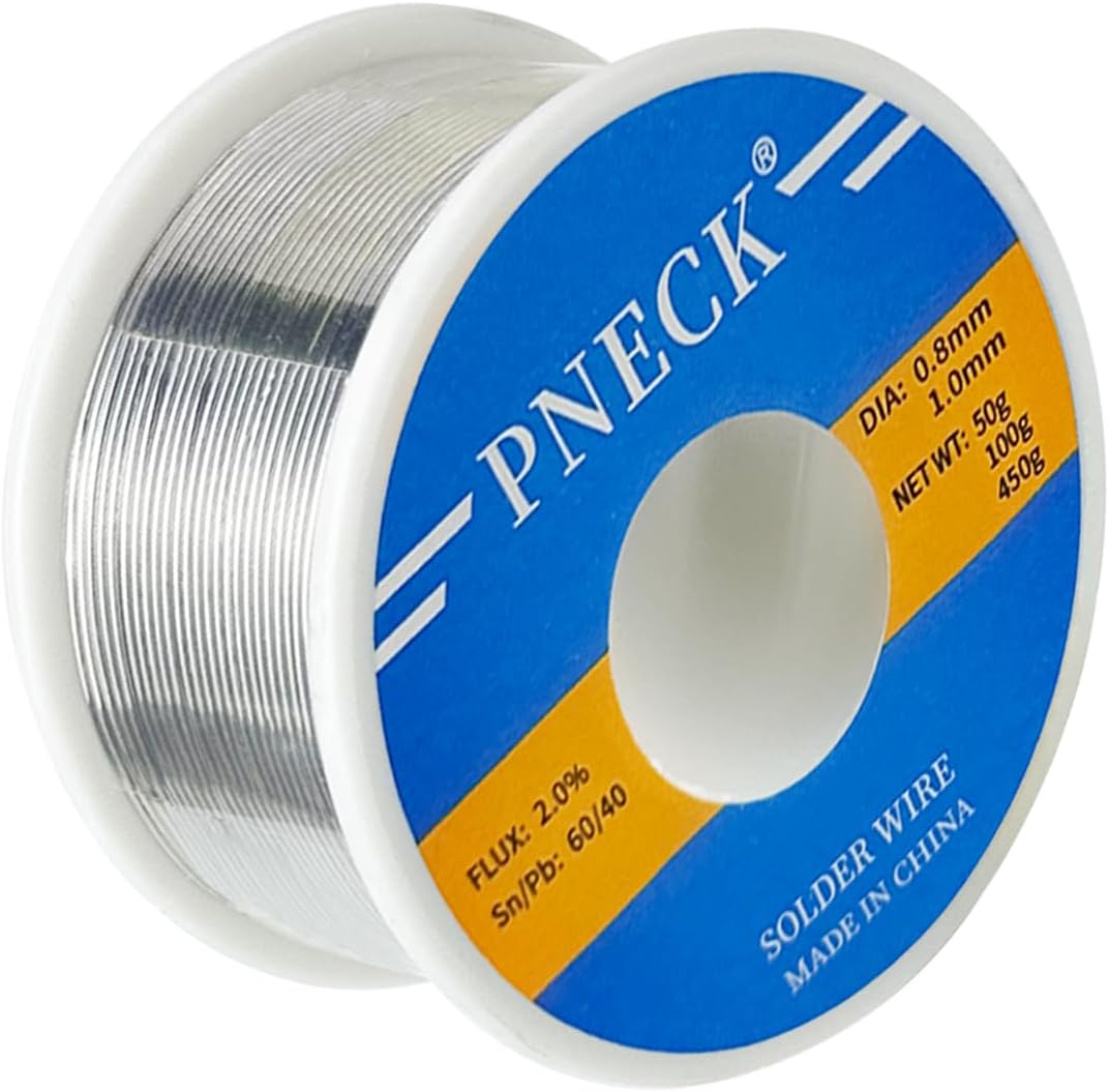 PNECK 60/40 Tin Lead Rosin Core Solder Wire for Electrical Soldering, 0.04″ 3.53 oz (1.0 mm 100 g)